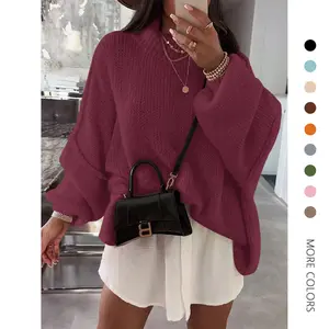 Danedvi Womens Oversized Sweaters Mock Neck Batwing Long Sleeve Fall Trendy Ribbed Knit Casual Tunic Sweater