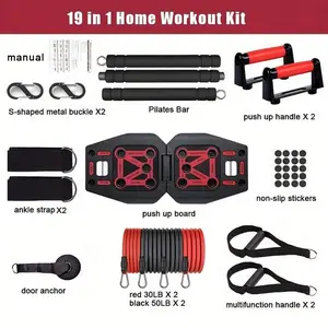 Portable Home Gym Exercise System: 9 In 1 Push-up Board, Resistance Band, Pilates Bar for Abdominal Muscle, Shoulder, Back, Hip Strength Training stable fitness table abdominal binder girdle multi-functional fitness exercise equipment power twister bar