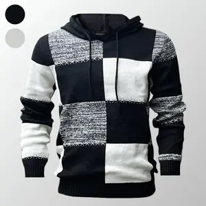 Men's Trendy Casual Plaid Hooded Sweater - Spring & Autumn Must-Have Medium Size Pullover Style for Easy Wear Chinos Jeans Black Long SleeveGiftGift