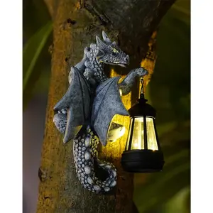Dragon Tree Hugger Solar Lantern Garden Statue - 9.3 Inch  Dragon Decor for Outdoor,  Garden  & Yard Decor