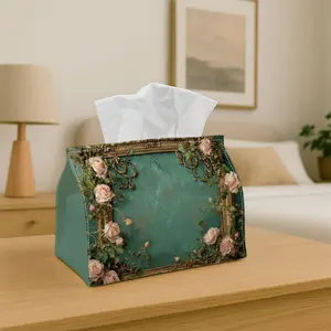 1PC Tissue Box Holder Floral Frame on Teal - Multifunctional Napkin Dispenser for Home, Party, Car Decor - Decorative Tissue Paper Organizer, Living Room, Bedside Table - Compatible with Tissues/Roles/Sheets