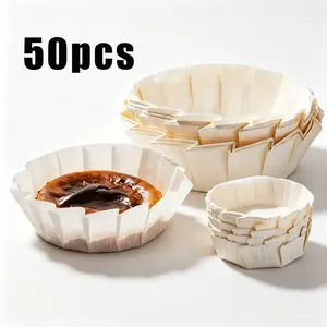 50pc Non-Stick Baking Paper for Basque Cheesecake, 4/6/8 Inch No-Fold Parchment Papers, Heat-Resistant Muffin Cups, Essential Kitchen Tool