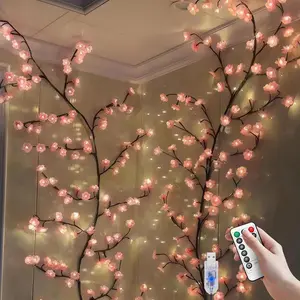 DIY Cherry Enchanted Willow Vine Lights,4 FT 48 LED Cherry Blossom Lights with Remote Timer,8 Lighting Modes,LED Tree Branch Light for Wall,Cherry Blossom Wall Decor for Bedroom Living Room Window