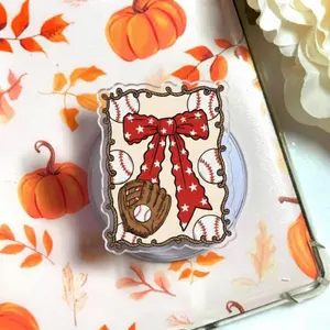 Baseball Bow Phone Grip, Cute Softball Pop Socket, Sporty Aesthetic Phone Holder, Baseball Lover Gift, Retro Sports Phone Stand