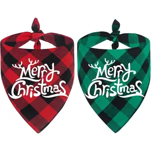 Malier 2 Pack Dog Bandanas Christmas Classic Buffalo Plaid Dog Bandana Dog Scarf Triangle Bibs Kerchief Merry Christmas Pet Costume for Small Medium Large Dogs Cats Pets (Christmas 1, Large) Malier