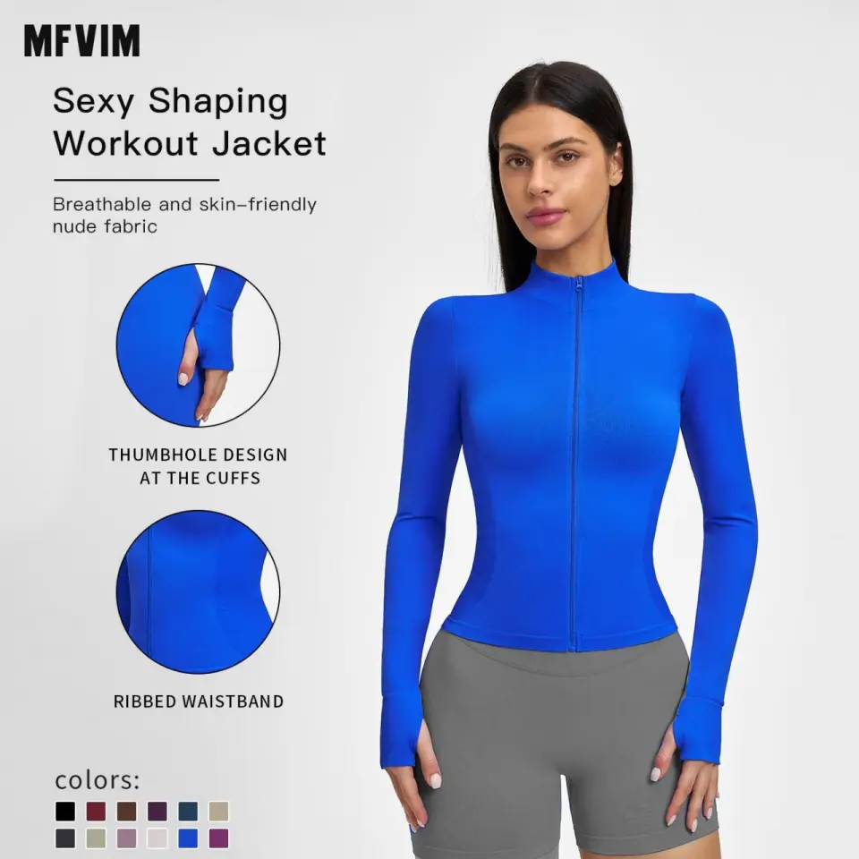 MFVIM Women’s Slim Fit Athletic Workout Jacket - Quick Dry Outerwear, Stand Collar, Zip-Up Long Sleeve, Sweat-Wicking Breathable Fabric for Running, Yoga