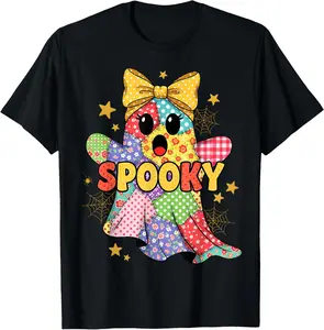 100% Cotton Tee Halloween Coquette Patchwork Ghost Spooky Lace Ghost T-Shirt Men's Breathable T-Shirt with Look