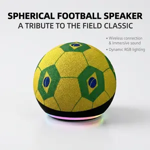 Spherical 5th Gen Football-style Alexa Dot Smart Speaker with RGB Lighting, Wireless Subwoofer, TWS Pairing And Portable Base.