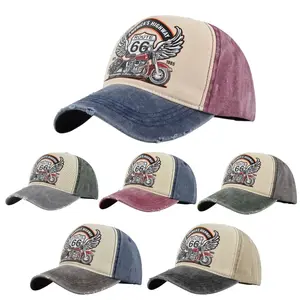 [ POPULAR PRODUCTS ] Border ROUTE66 baseball cap vintage printed peaked cap motorcycle truck cap men's washed distressed sun hat