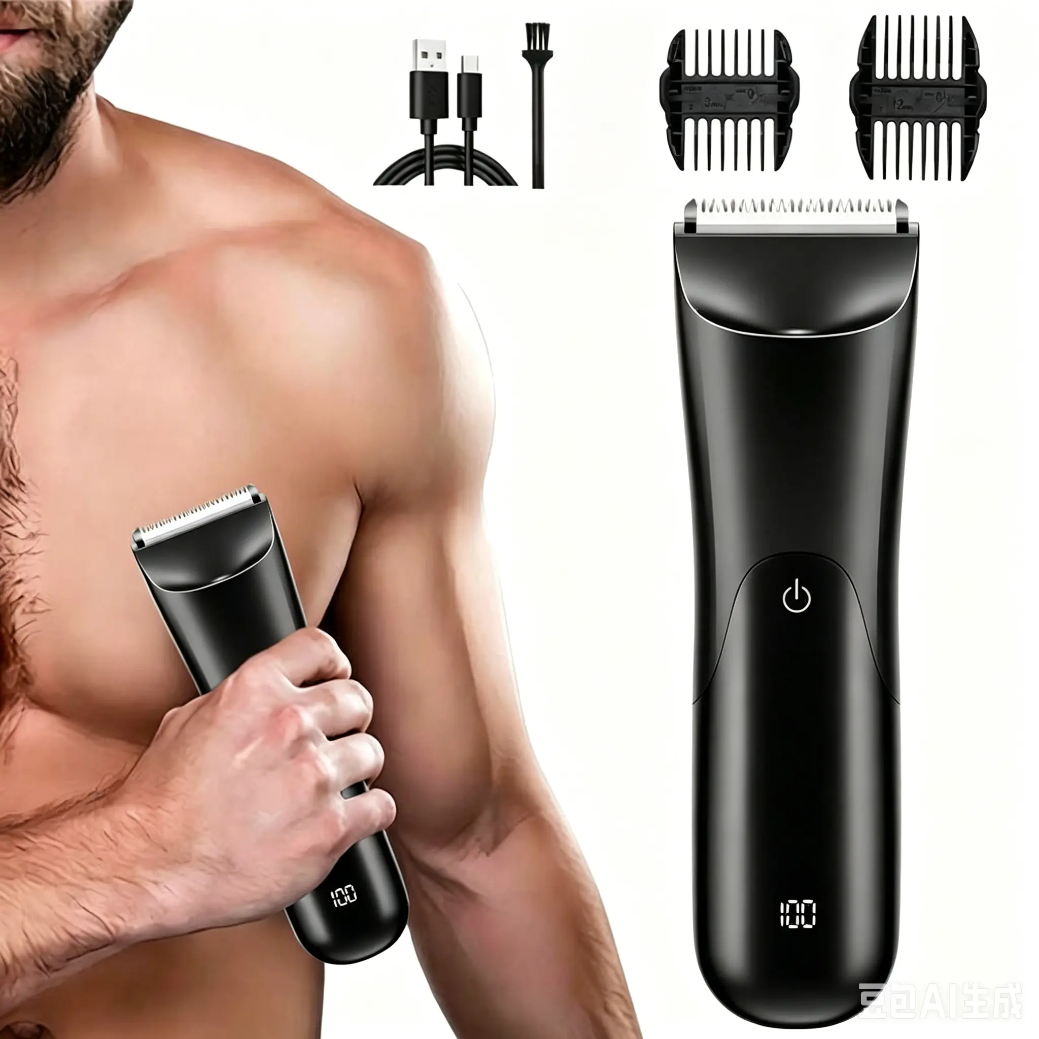 Men's Electric Body Hair Trimmer, Cordless Groin Hair Trimmer for Men, Men's Hair Removal Tool | Great for Men's Daily Use- Cordless Dry Use dry groomer travel portable razor care