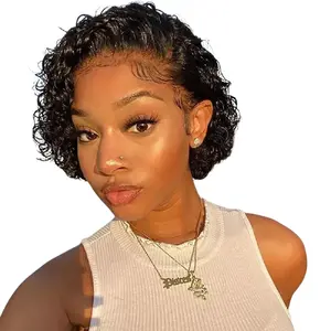 13x1 Lace Front Wigs,Short Curly Human Hair Wigs Pixie Cut Bob Glueless Wigs