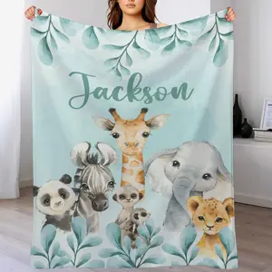 Custom Name Dinosaur Pattern Blanket - Soft Flannel Throw for Sofa, Bed, Travel, Livingroom, Office, Couch and Bed -  Gifts for Family or Child , Boys ,Girls ,Friend , Send your custom text via shop chat to personalize