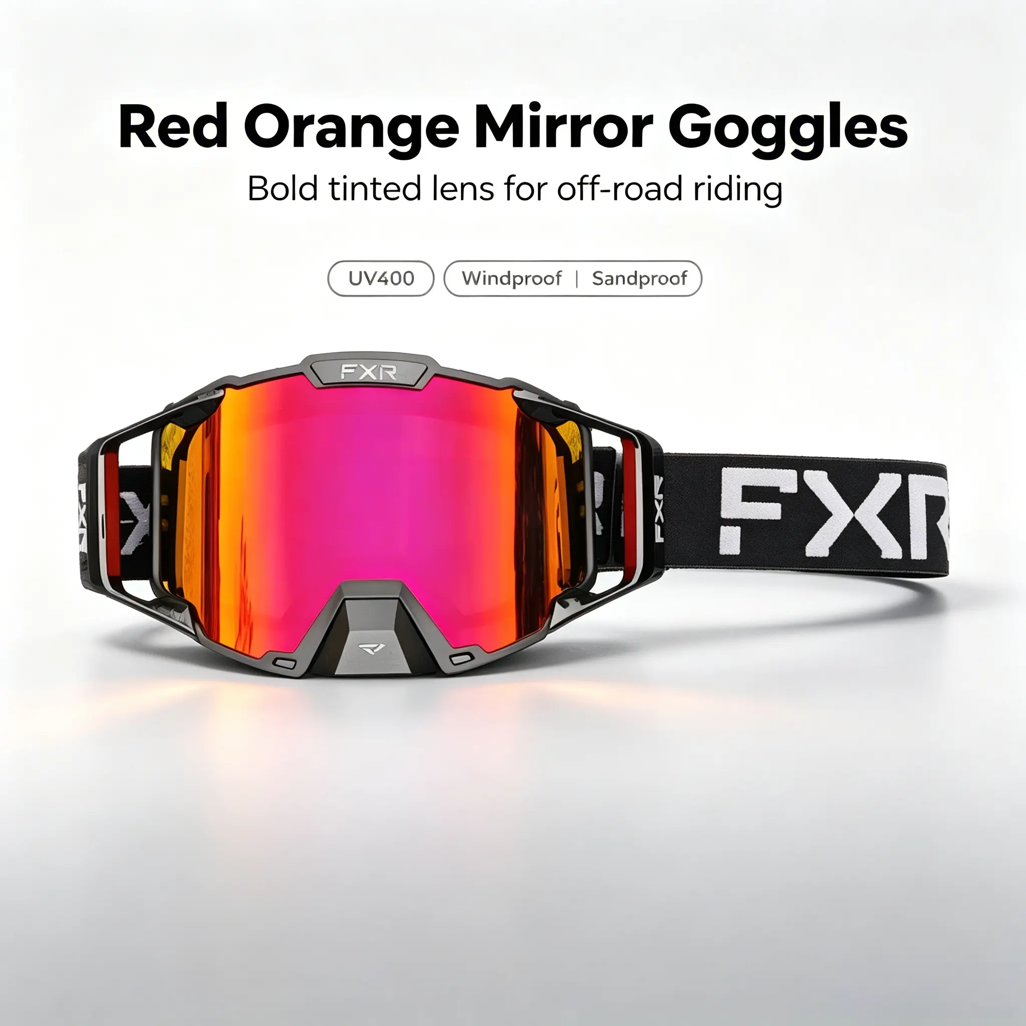 Men Women FXR MX Dirt Bike Goggles Red Orange Reflective Mirror Lens UV400 Protection Wind Sand Dust Proof Motorbike Offroad Racing Goggles