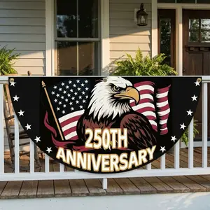 (1 Piece Only) 250th Anniversary Semicircle Flag Banner, 250th Anniversary Fan Flags, 2 Ply Year American Anniversary Flag for Wall, Front Door, Porch, Fence, Outdoor Decorations