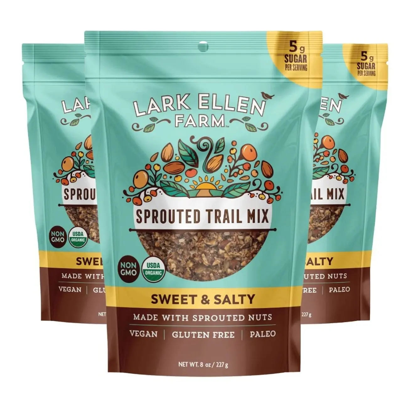 Lark Ellen Farm Sweet and Salty Nut and Seed Trail Mix, Gluten Free Trail Mix Bags, Grain Free Healthy Snacks, Certified Organic, Non-GMO, Paleo, Vegan (8 oz, 3 Pack)
