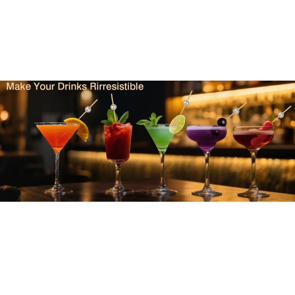 200 PCS White Pearl Cocktail Picks 4.7 Inch Bamboo Toothpicks for Appetizers, Drinks & Elegant Party Food Presentation