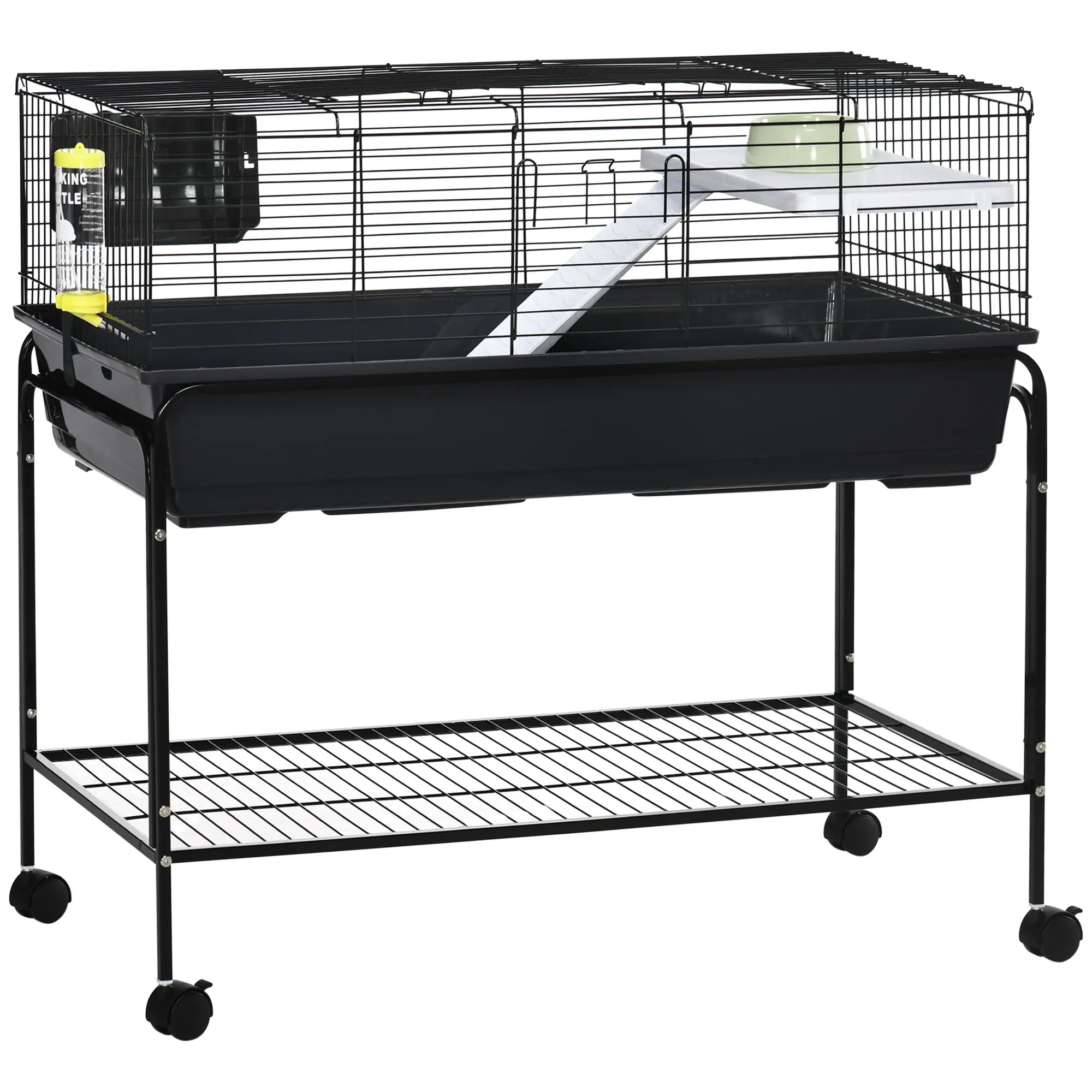 Hardware PawHut Two-Story Small Animal Cage Removable from Stand, Guinea Pig Cage, Hedgehog Cage, Chinchilla Cage, Ferret, with Shelf & Wheels, Pet Habitat, 39" x 20.5" x 36.5"