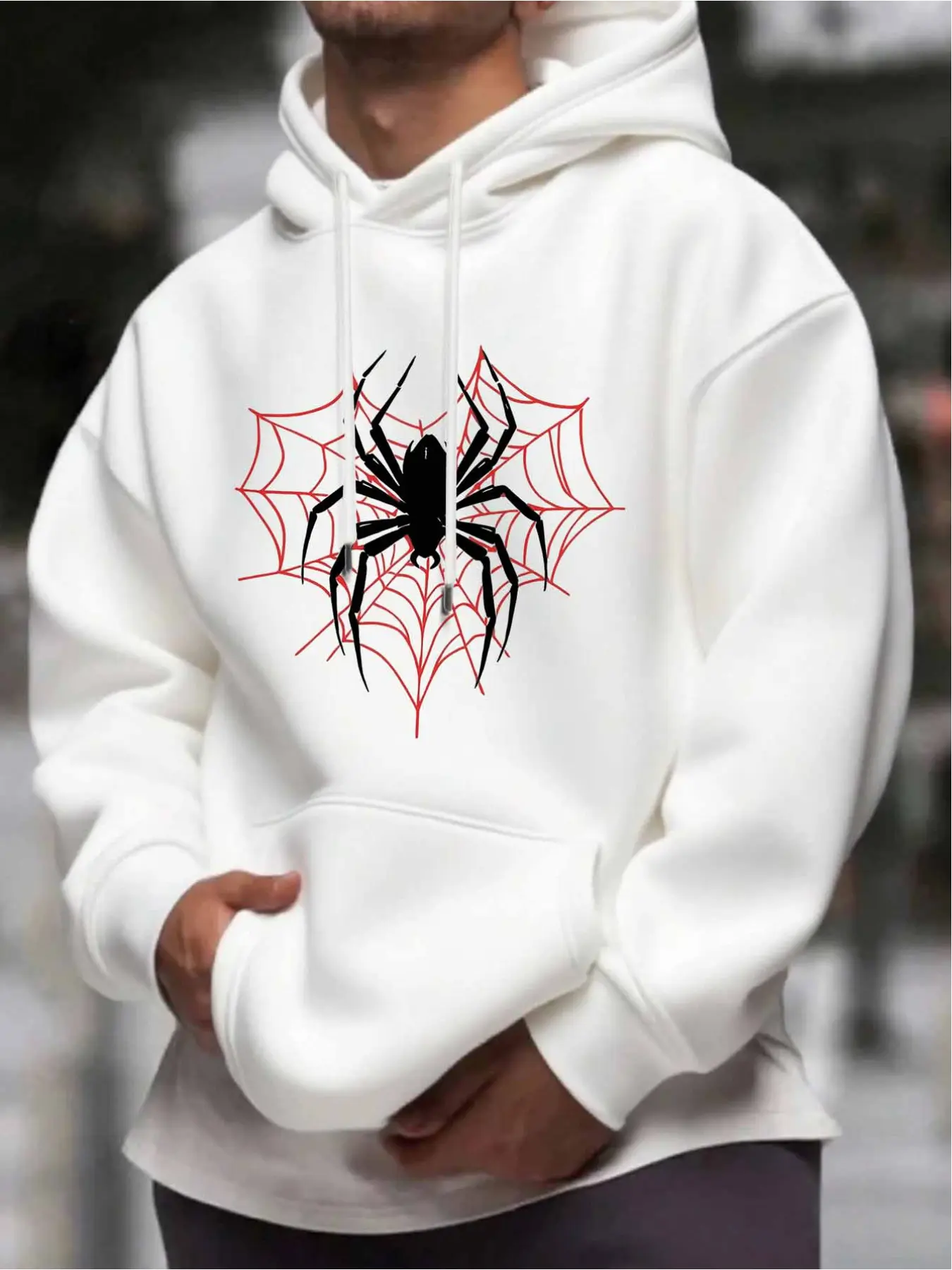 2025 Red Spider Graphic Print Hoodie for Men Tops Short - Fall/Winter Casual Street Style Daily Versatile Hoodie Loose Hooded Sweatshirt Long Sleeve