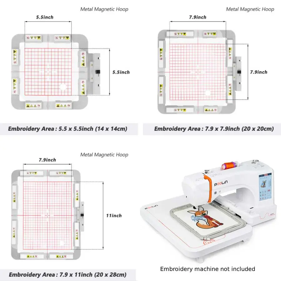 Sew Tech Metal Magnetic Embroidery Hoop (Long-bar Magnets) for Poolin EOC06 EOC06RE Embroidery Machine