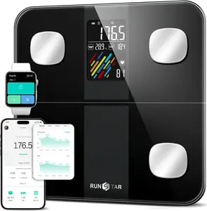 Runstar 4E SmartView Weighing Scale - High Accuracy Digital Bathroom Scale with Large Display, 15 Body Composition Analyzer (BMI, Heart Rate, Fat Percentage), Fitness App Sync, 400lb Capacity