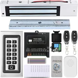 Access Control System Kit with Remote - 600lbs Holding Force Fail-Safe Electromagnetic Lock, Metal Keypad, 12V Power , Exit Button & Doorbell, Supports RFID, Password & Remote Access