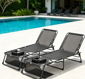5-Position Adjustable Foldable Face-Down Chaise Lounge Chair with Face Holes and Arm Holes, Outdoor Sunbathing Recliner for Pool, Patio (Black, 2 Pcs)