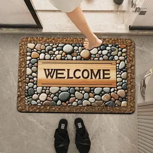 Stone Welcome Door Mat Non-Slip Soft Absorbent Stone Door Mat, Washable Entrance Mat with "Welcome" Design, outdoor  rug Easy To Clean, Farmhouse Decoration