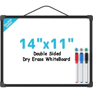 Double-Sided Dry Erase Board, 14"x11" Mini  Whiteboard, Small White Board with 3 Dry Erase Markers and 3 , Portable for Planning, Drawing, Memo, , Black Frame