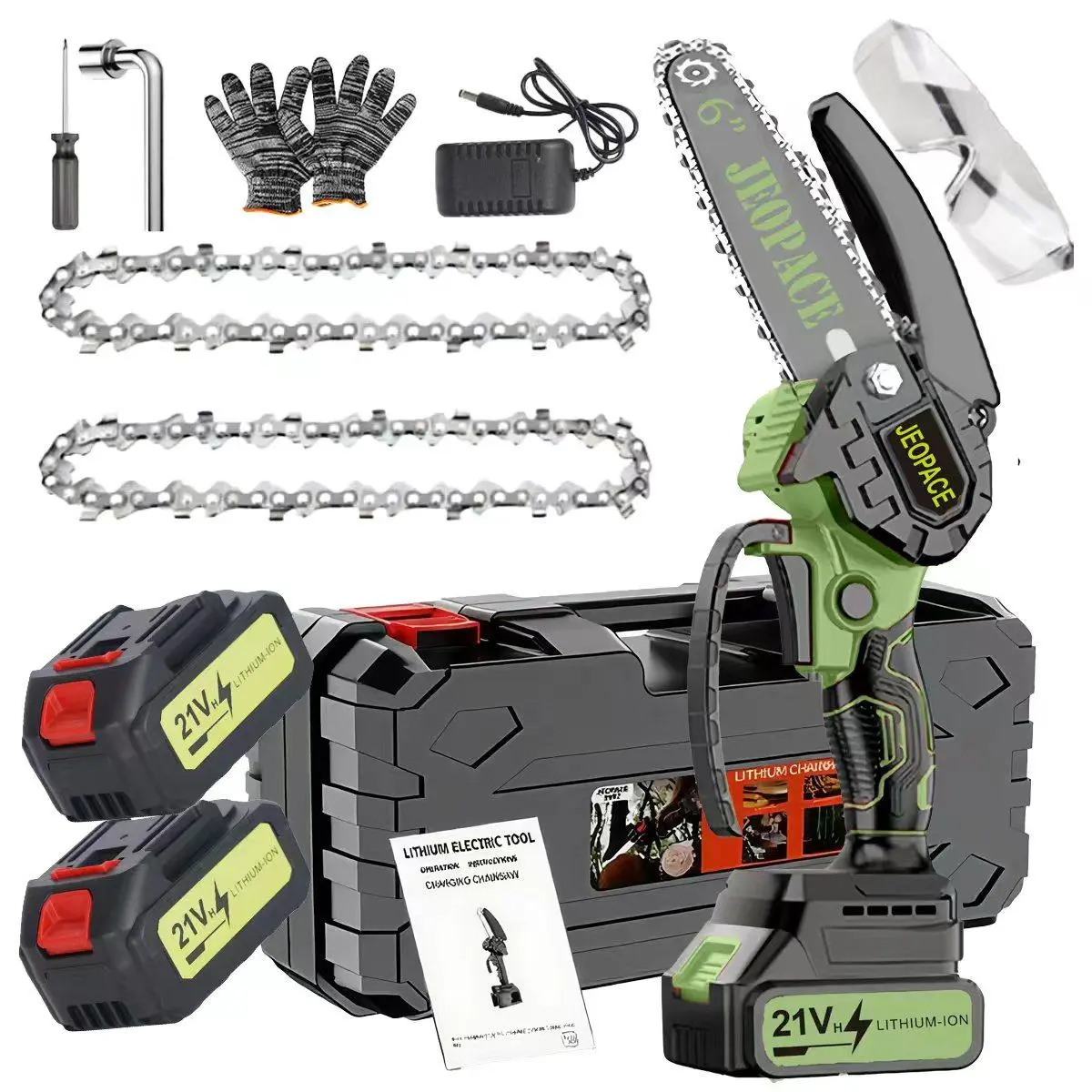 6-Inch Brushless Mini Chainsaw, Portable Cordless Handheld Saw with 2 Replaceable Batteries, Automatic Lubrication System & Built-In Safety Guard, for Wood Cutting, Garden Pruning and Camping