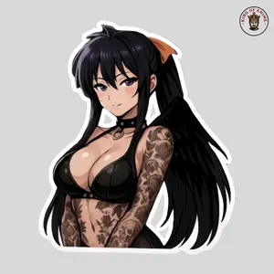 Akeno Waifu Tattoo Vinyl Sticker, Gothic High School DxD Anime Girl Decal for Laptop, Water Bottle, Notebook Decor