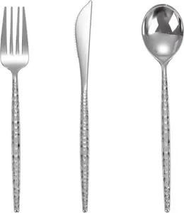WILLIFE 300 Pcs Silver Plastic Silverware - Heavy Duty Plastic Silverware Includes 100 Forks 100 Spoons 100 Knives,Silver Utensils Sets for Party, Wedding, Catering & Holidays