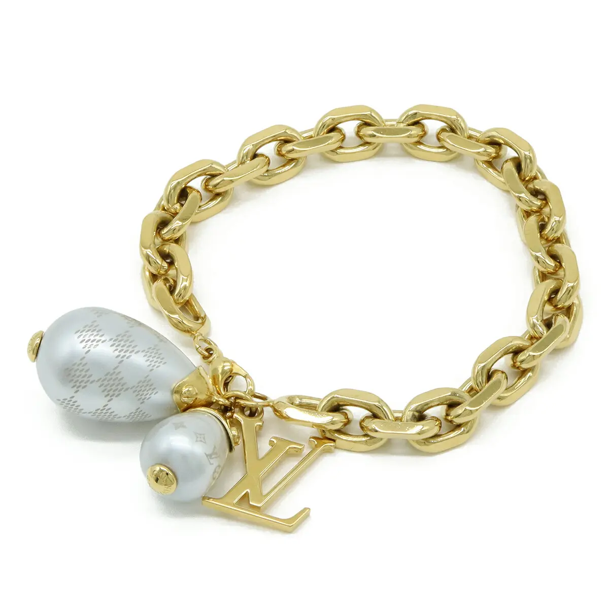 Pre-owned Louis Vuitton Brass Small Leather Goods Braclet Damier Pearl Bracelet