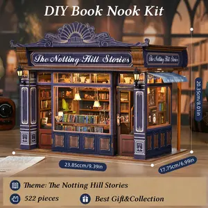 Fairy Tale Book Nook Kit with LED Light, 3D Vintage Wooden Miniature House Bookstore, Bookshelf Insert Model, Home Decor Gift for Adults 14+