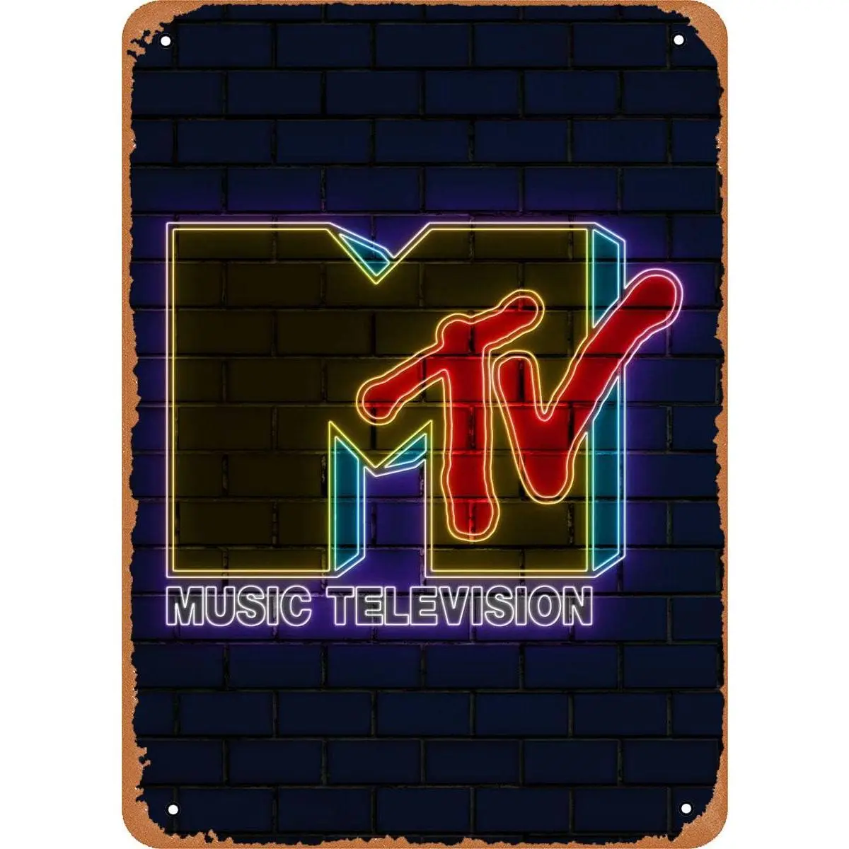 Music Neon Signs Mtv Retro Neon Sign Plaque Poster Metal Tin Sign 8" X 12" Vintage Retro Wall Decor