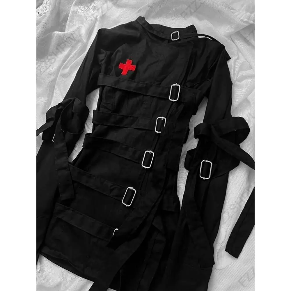 Emo Gothic Punk Jirai Kei Women's Jacket Chic Trendy Fashion Aesthetics Lace-up Design Coat Y2K Harajuku Grunge Gyaru Streetwear
