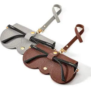 2Pack Soft Leather Sunglass Bag Holder Eyeglasses Case Portable Glasses Pouch With Button Clip Wrist Strap for Travel Protection & Convenience