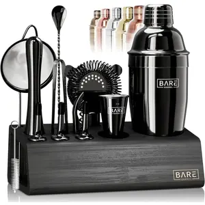 ®   Mixology Bartender Kit Bar Set |   14-Piece Cocktail Shaker Set |   Martini Barware Mixing for Home Bartending |   Incl. 35 Recipe Cards |   Gift Set (24oz Cobbler Shaker, Jet Black/Black)