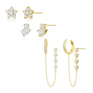 FOXGIRL Shiny Stud Earrings 3 Pairs Decorated Unisex Stud Earrings Women'S Dangle And Hoop Earrings Set New Year Gift