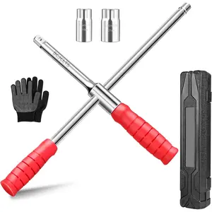 Lug Wrench, Tire Wrench With 1/2-Inch Drive and 2PCS Standard Sockets (17 mm/19 mm, 21 mm/23 mm), Detachable Rapid Cross Lug Nut Wrench
