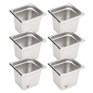 6 Pack Hotel Pans, 1/6 Size 6" Deep, NSF, Commercial Stainless Steel Pan, Steam Table Pan, Catering  Pans