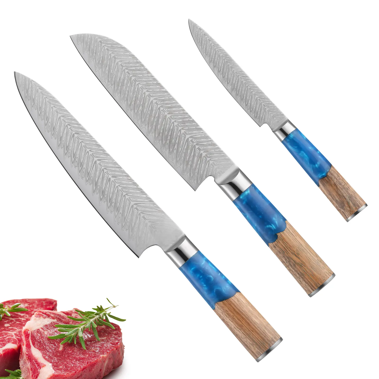 SANMUZUO 3pcs Kitchen Knife - YAO Series - Original Design High Quality VG10 Damascus Steel Kitchen Bread Chef Utility Knives
