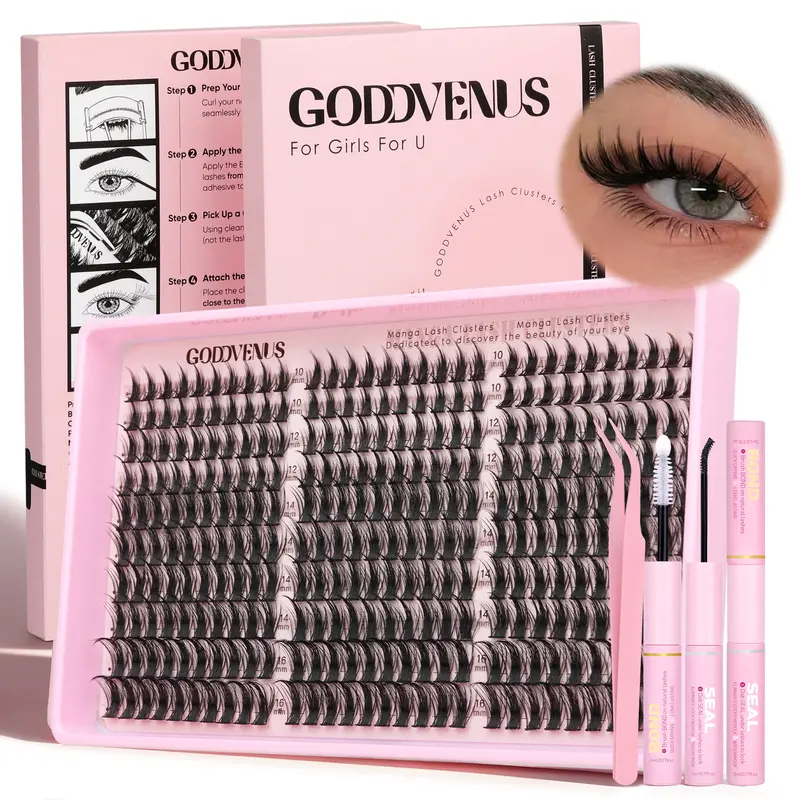 Goddvenus Dollyeye lash Clusters Natural Anime 300 Pcs Manga Eyelash Clusters 10-16mm Cluster Eyelash Extensions Cosplay No Plastic Feel Individual Lash Extension