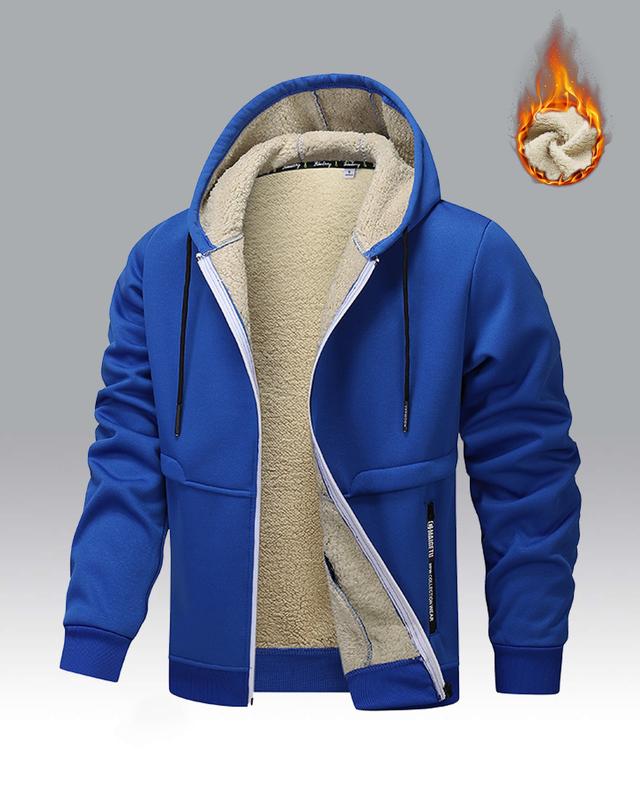Men's Winter Fleece Hoodie – Thick, warm jacket with an adjustable drawstring hood, ribbed cuffs, and zippered front closure; perfect for outdoor hikes, jogging, fishing, gym workouts, or everyday casual wear; a must-have versatile piece for men's wardrob