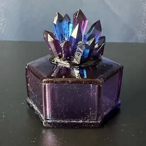Dark Crystal Jewelry Box with Purple and Blue Crystals for Storage and Display