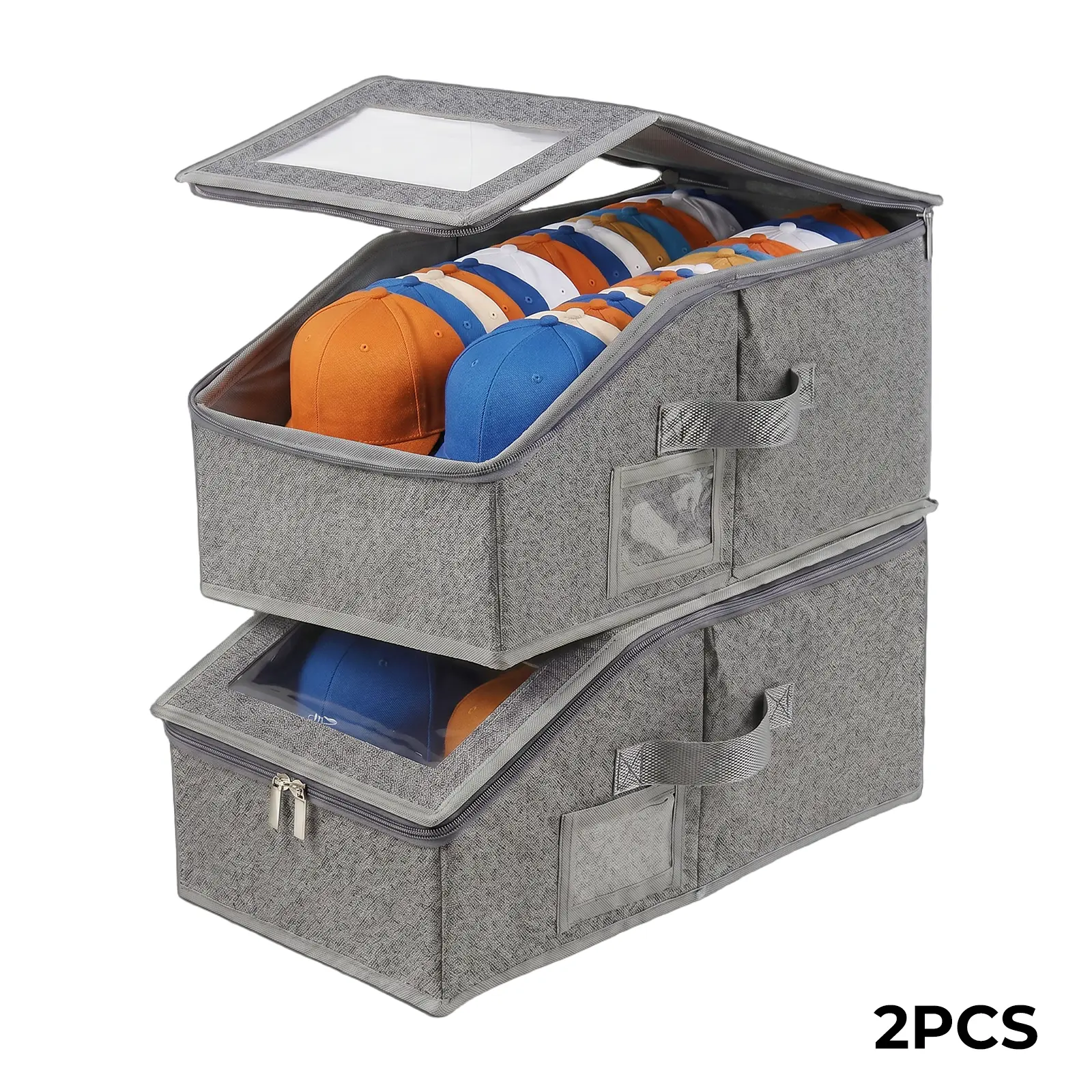 Fabric Storage Bag Stackable Baseball Cap Organizer - Holds 24 Hats, Dustproof, Collapsible, Large Capacity, Versatile Home & Bedroom Storage Solution