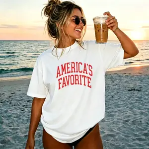 Retro Americas Favorite 4th Of July Shirt Preppy Fourth of July Tshirt Trendy Oversized USA Tee  Aesthetic Patriotic Shirt