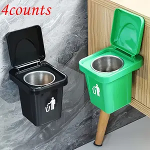 4 Creative Wall-Mounted Trash Cans Ashtrays with Lid, Desktop Mini Ashtray, Ideal for Living Room, Bedroom, Bathroom, Car, No Drilling Design