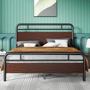 HOOMIC Metal Platform Bed Frame【Frame Only No Mattress】Full/Queen/King Size with Wood Headboard & Footboard, Heavy Duty Steel Slats Mattress Foundation,Platform Bed Frame,No Box Spring Needed, Noise Free,Walnut/Mahogany