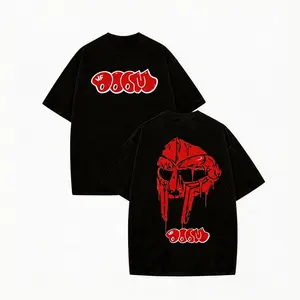 Metal Mask Washed Vintage T-shirt for Rappers/hip-hop Artists Unisex Loose Fit Men's Hip-hop/rap Harajuku-style T-shirt Distressed Hoodie Crewneck Sweatshirt Valentine's Day Gift Menswear Top