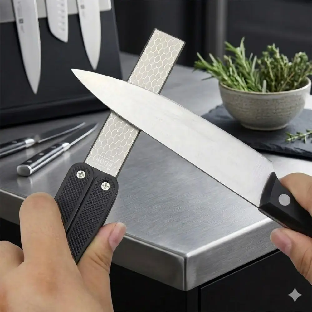 Portable Diamond Sharpening Stone 400/600 Grit Double-Sided Folding Knife Sharpener with Non-Slip Handle, EVA Case for Camping Hunting Kitchen Tactical Tools Metal Wood Polishing Home Sharpening Kit